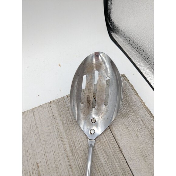 Vintage Ames 11" Slotted Serving Spoon #3 Black Handle Chrome Plated - Picture 2 of 10